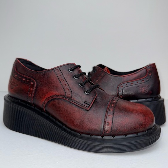 Dr. Martens Shoes - Vintage Dr. Martens Oxblood Ruboff Red Black Wingtip Wedge Oxfords UK 4
